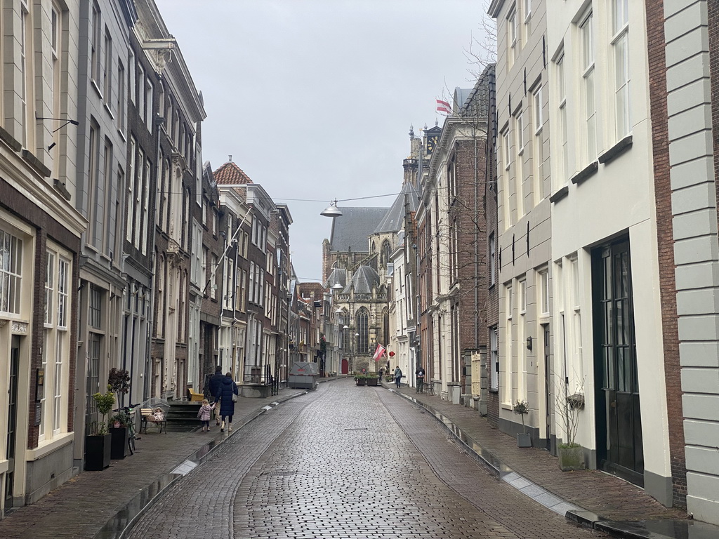 The Grotekerksbuurt street and the east side of the Church of Our Lady, viewed from the Stadhuisplein square