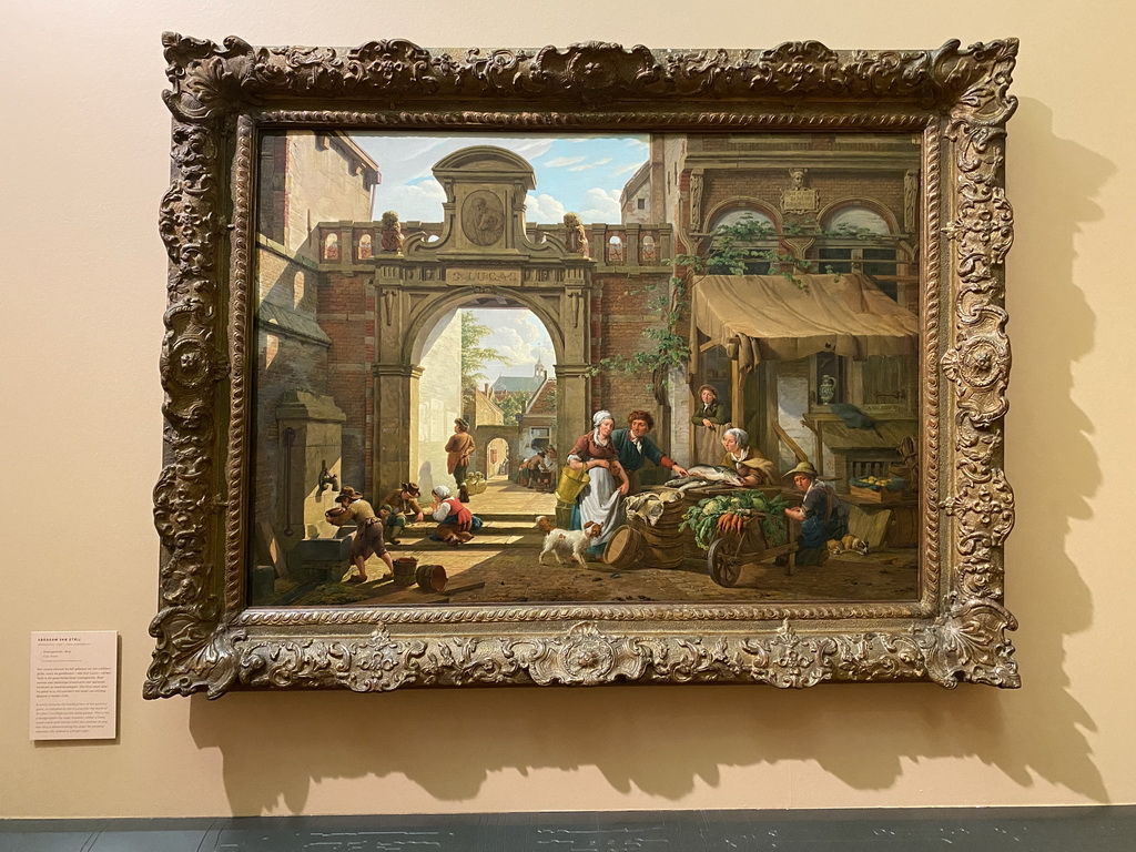 Painting `City View` by Abraham van Strij at the Ground Floor of the Dordrechts Museum, with explanation