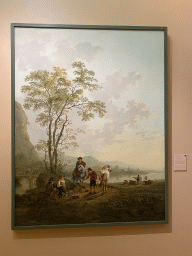 Painting `Italian Landscape with Travelers on the Side of the Road` by Jacob van Strij at the Upper Floor of the Dordrechts Museum, with explanation