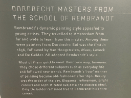 Information on Dordrecht Masters from the School of Rembrandt at the Upper Floor of the Dordrechts Museum