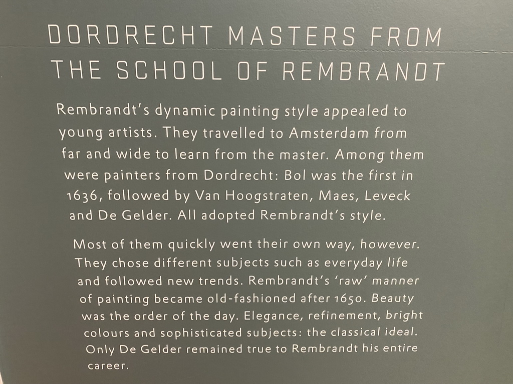 Information on Dordrecht Masters from the School of Rembrandt at the Upper Floor of the Dordrechts Museum