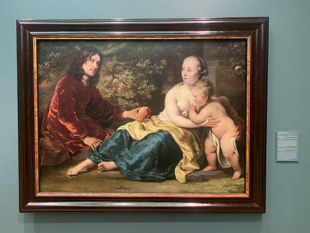 Painting `Wigbold Slicher and Elisabeth Spiegel as Paris and Venus` by Ferdinand Bol at the Upper Floor of the Dordrechts Museum, with explanation