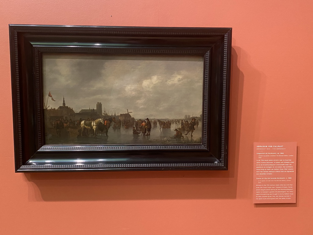 Painting `Scene on the Ice Outside Dordrecht` by Abraham van Calraet at the Upper Floor of the Dordrechts Museum, with explanation