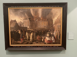Painting `The Fire in the Nieuwkerk, Dordrecht` by Jan Jacobszoon Doudijn at the Upper Floor of the Dordrechts Museum, with explanation