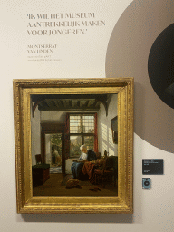 Painting `Reading Woman at the Window` by Abraham van Strij at the exhibition `Through Different Eyes` at the Upper Floor of the Dordrechts Museum, with explanation