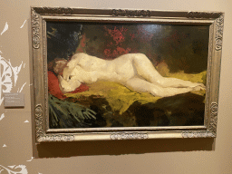 Painting `Reclining Nude` by George Hendrik Breitner at the exhibition `The Eye of Jan Veth` at the Upper Floor of the Dordrechts Museum, with explanation