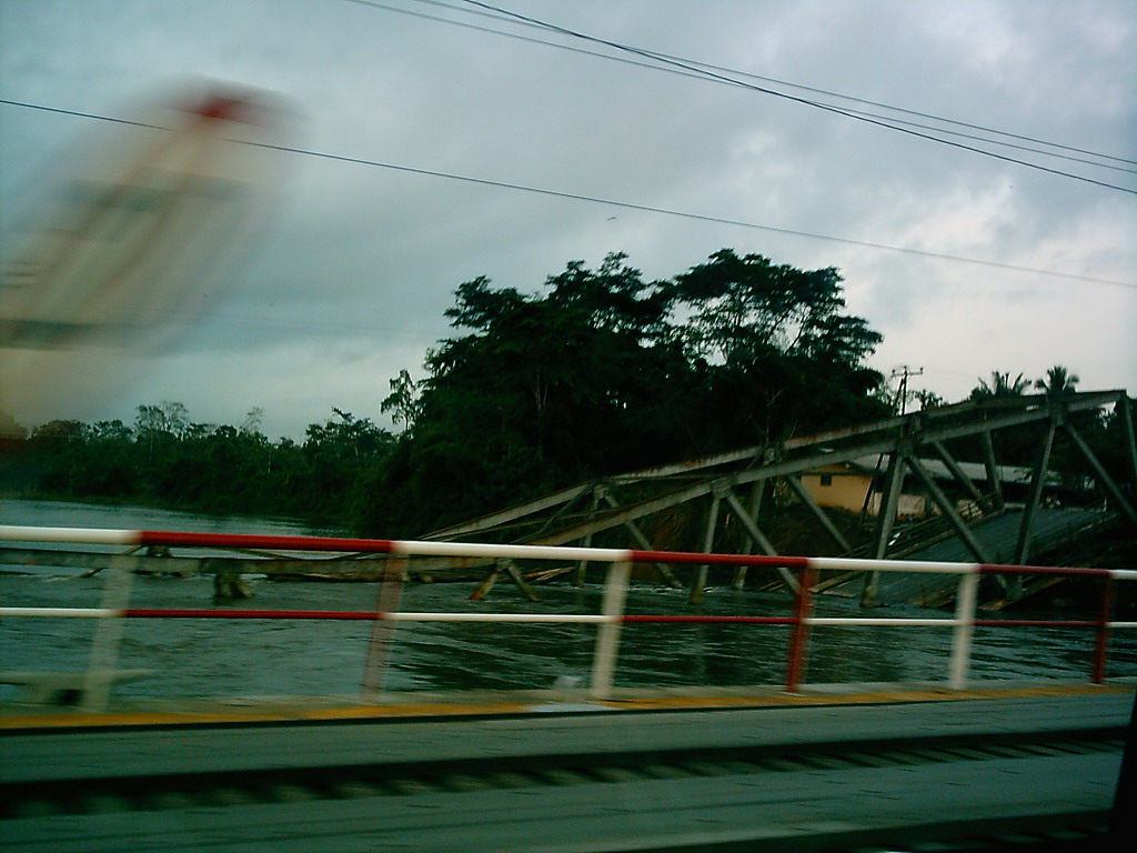 Collapsed bridge, viewed from the car from the chicken farm to our friend`s house