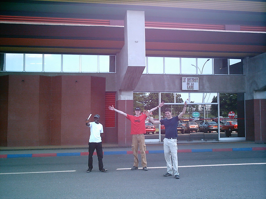 Tim and his friends in front of the Douala Railway Station