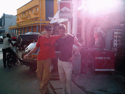 Tim and his friend in front of a casino in the city center