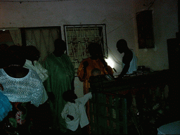 People making music at a party at the Bonabéri port