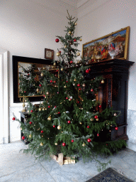 Christmas tree in the entrance hall at the ground floor of Castle Sterkenburg