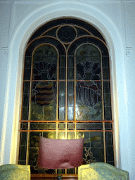 Stained glass window above the main staircase of Castle Sterkenburg