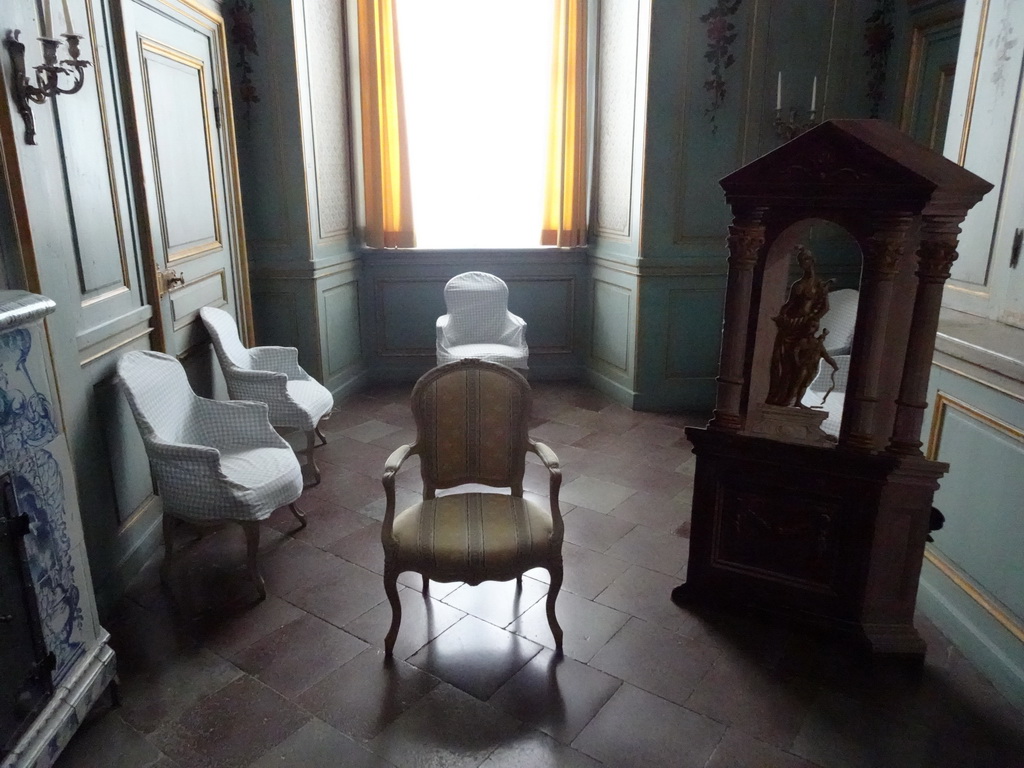 Chairs and cardboard statue at a room at the Lower Floor of Drottningholm Palace