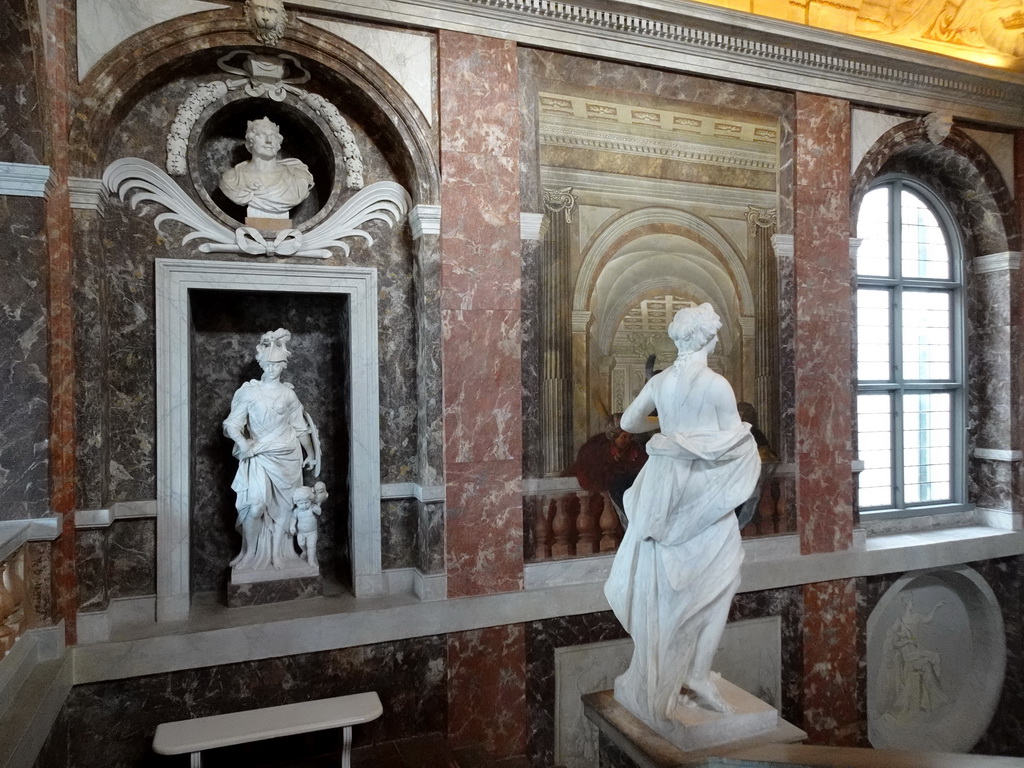 Statues and paintings at the Main Staircase of Drottningholm Palace