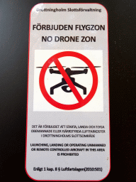 `No Drones` sign at the Chinese Pavilion at the Garden of Drottningholm Palace