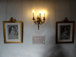 Portraits of Queen Sofia Magdalena and King Gustav III and a plaque for Agne Beijer, at the lobby of the Drottningholm Palace Theatre