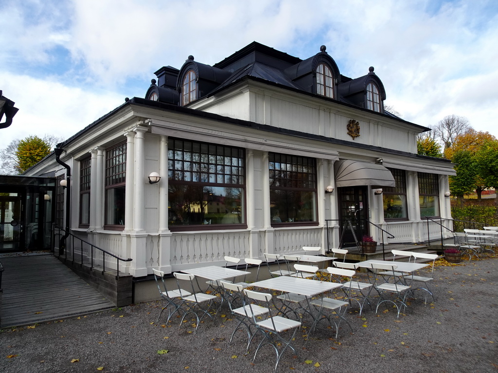 Front of the Visitor`s Centre, Royal Gift Shop and Karamellan restaurant at the east side of Drottningholm Palace