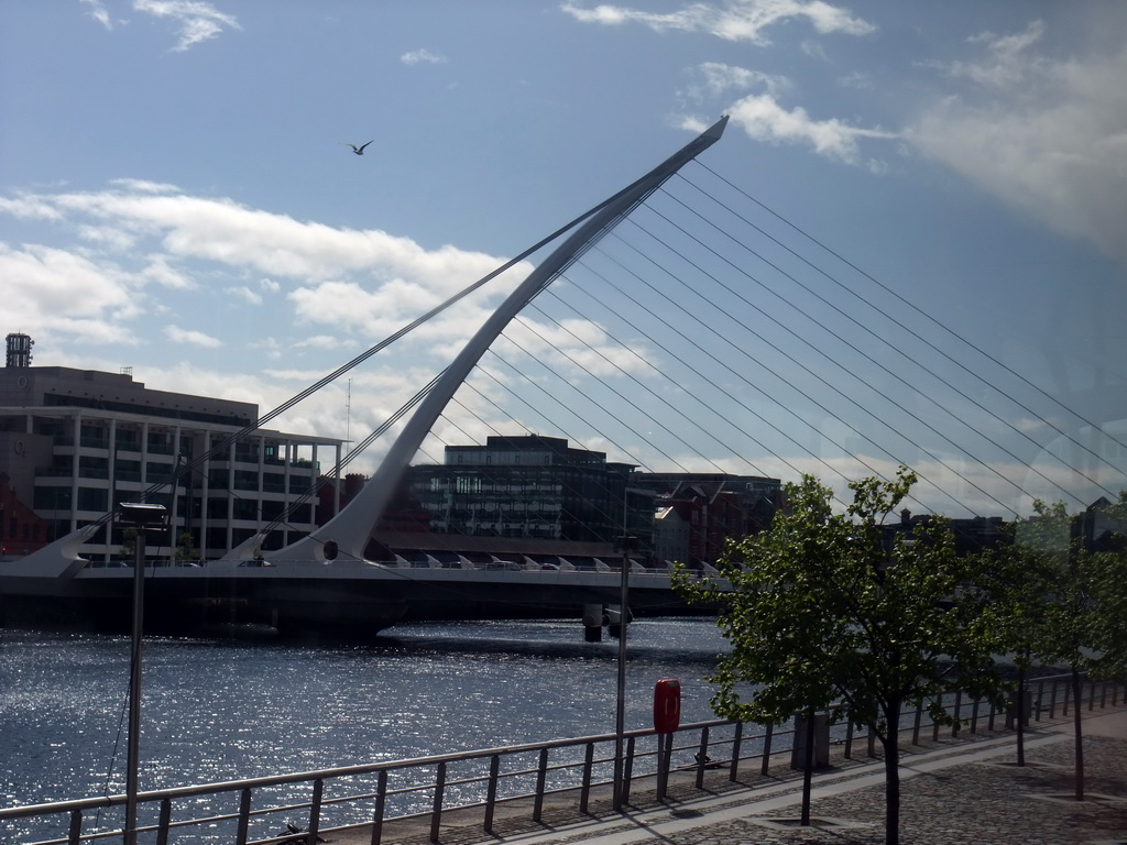 The Samuel Beckett Bridge over the Liffey river, viewed from the Airline Express bus from the airport
