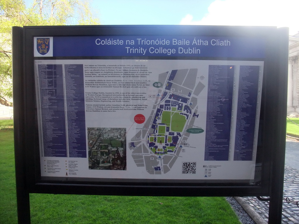Map and information on Trinity College Dublin