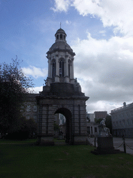 The Campanile and the statue of George Salmon at Trinity College Dublin