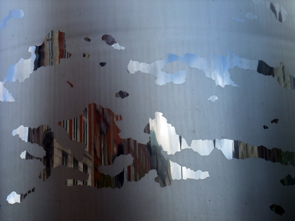 Close-up of the Spire, with reflection of buildings at O`Connell Street