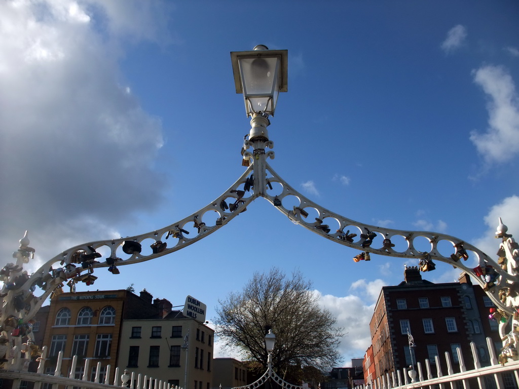 Lamp post over the Ha`penny Bridge over the Liffey river