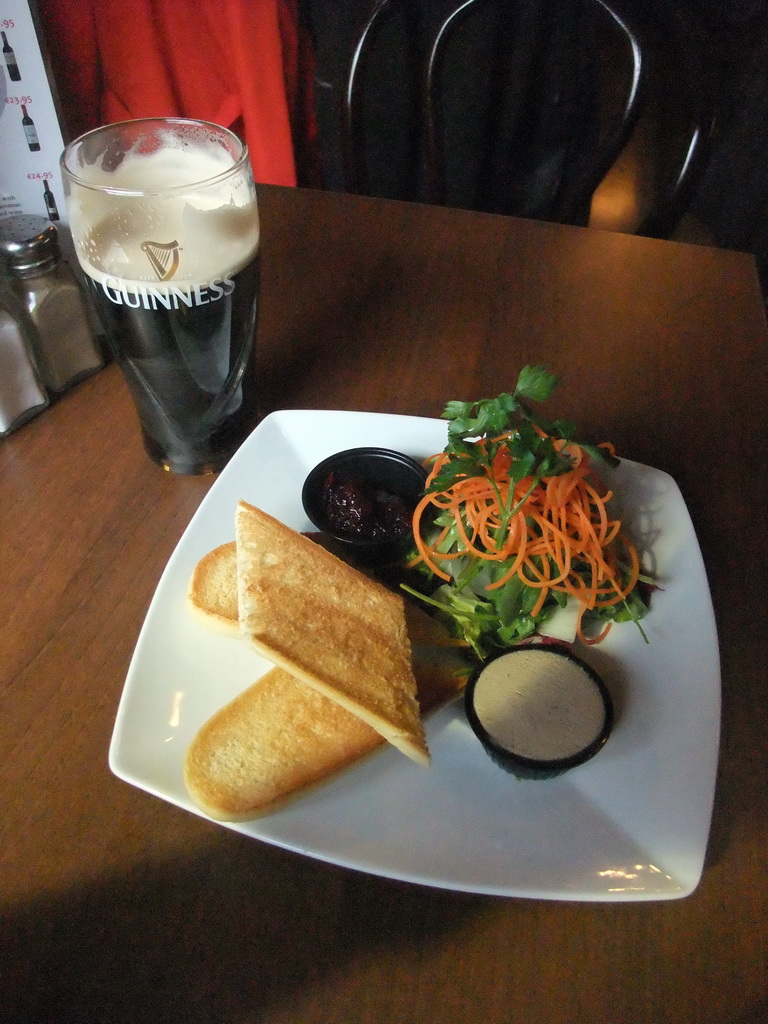 Dinner and a pint of Guinness beer in the Old Mill Restaraunt in the Temple Bar street
