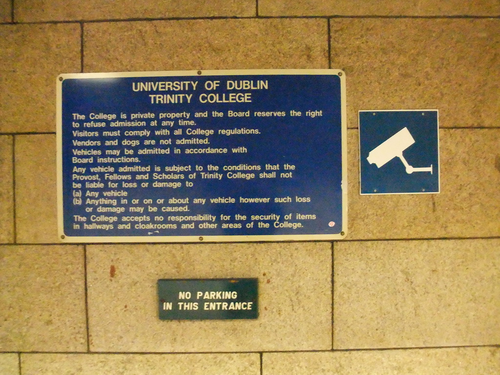 Sign with rules at Trinity College Dublin