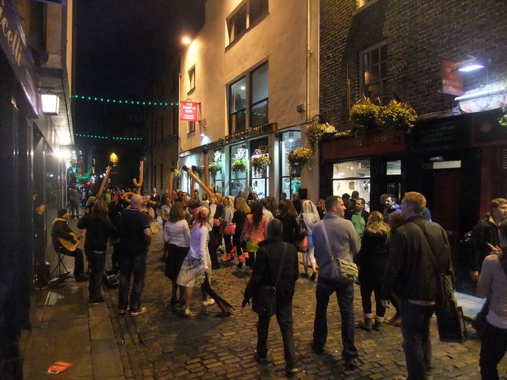 Bachelorette party in the Temple Bar street, by night