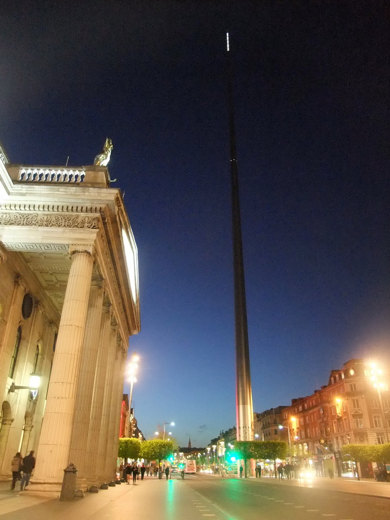O`Connell Street with the General Post Office and the Spire, by night