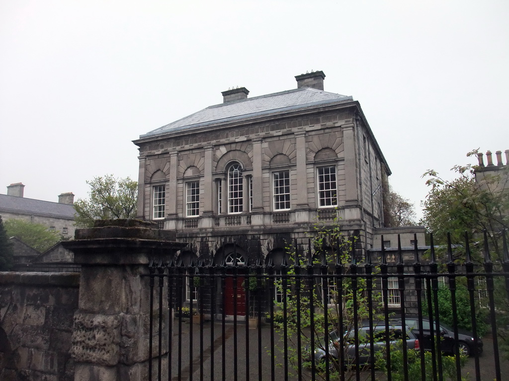 Front of the Provost`s House of Trinity College Dublin, viewed from the sightseeing bus