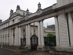 Front gate of the Government Buildings at Merrion Street Upper, viewed from the sightseeing bus