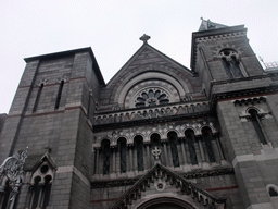 Facade of St. Ann`s Church of Ireland at Dawson Street, viewed from the sightseeing bus