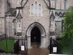 Tower of St. Patrick`s Cathedral, viewed from the sightseeing bus