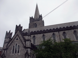 Entrance at the south side of St. Patrick`s Cathedral at St. Patrick`s Close, viewed from the sightseeing bus