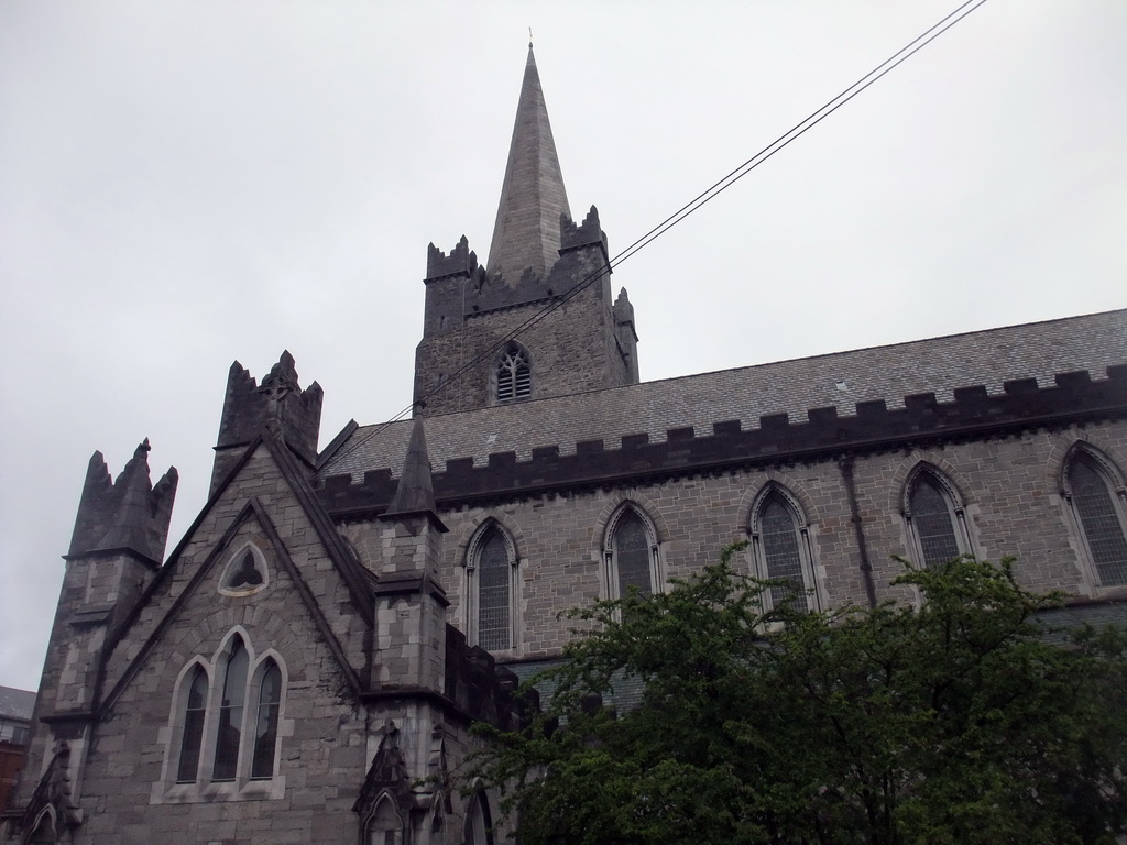 Entrance at the south side of St. Patrick`s Cathedral at St. Patrick`s Close, viewed from the sightseeing bus