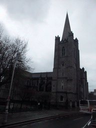 Front of St. Patrick`s Cathedral at Patrick Street, viewed from the sightseeing bus