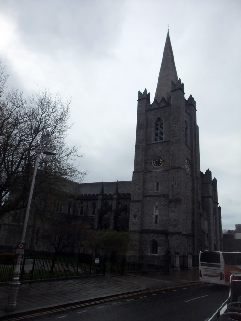 Front of St. Patrick`s Cathedral at Patrick Street, viewed from the sightseeing bus