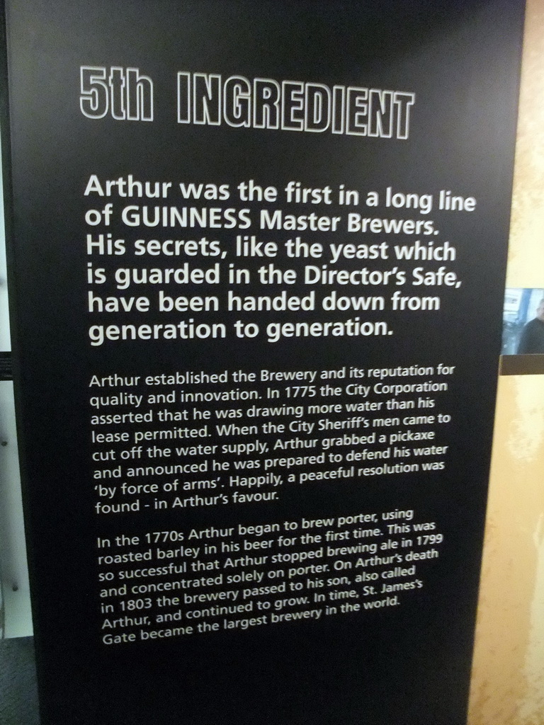 Explanation on Arthur Guinness at the ground floor of the Guinness Storehouse