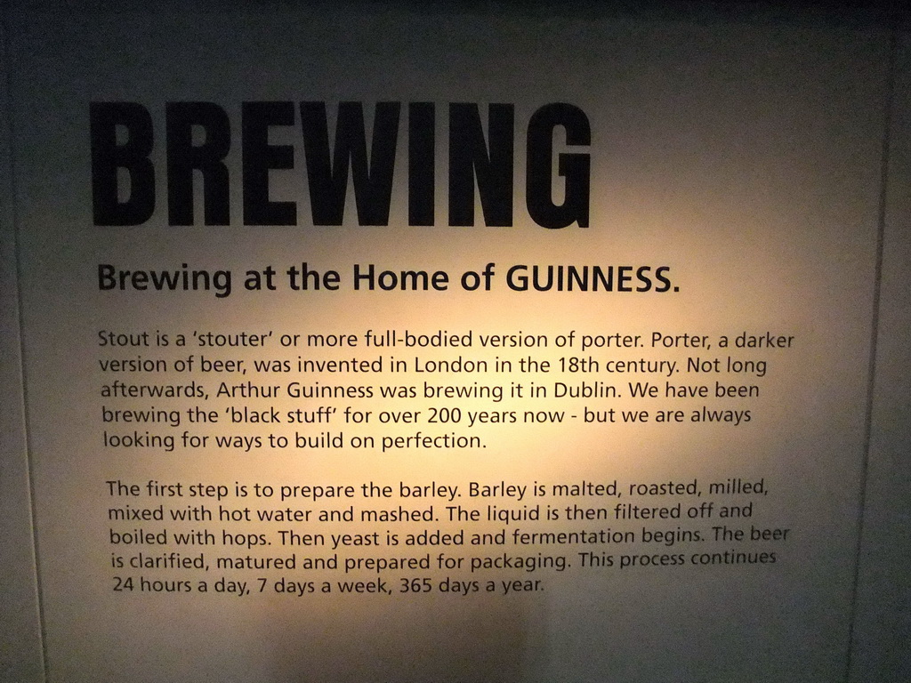 Explanation on brewing at the ground floor of the Guinness Storehouse