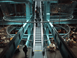 Escalator from the ground floor to the first floor at the Guinness Storehouse