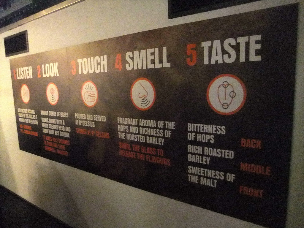Explanation on tasting Guinness beer in the tasting laboratory at the first floor of the Guinness Storehouse