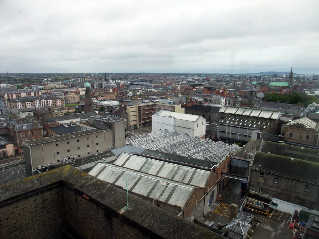 The city center with John`s Lane Church, viewed from the Gravity Bar at the top floor of the Guinness Storehouse