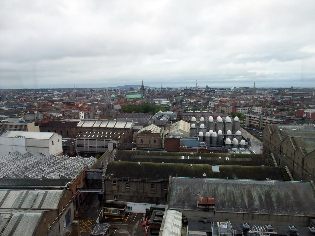The city center with John`s Lane Church, viewed from the Gravity Bar at the top floor of the Guinness Storehouse
