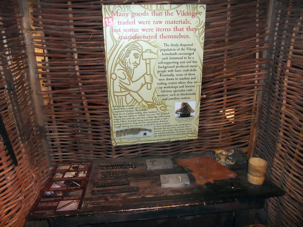Metal and wooden items and explanation on Viking craftswork