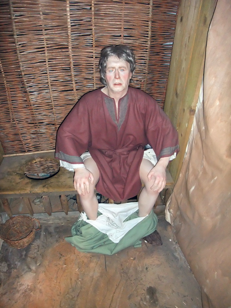 Wax statue on a Viking toilet, in Dublinia