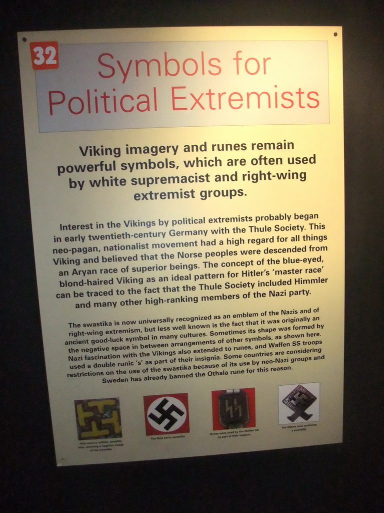 Explanation on the use of Viking symbols by political extremists, in Dublinia