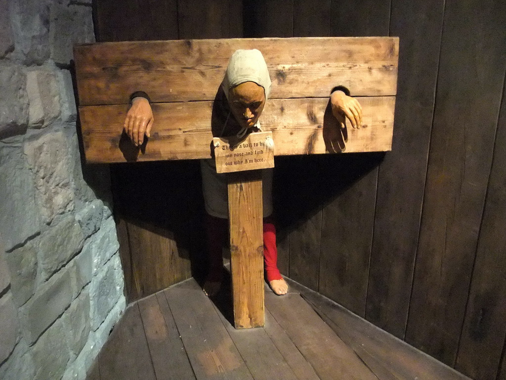 Wax statue in a pillory, in Dublinia