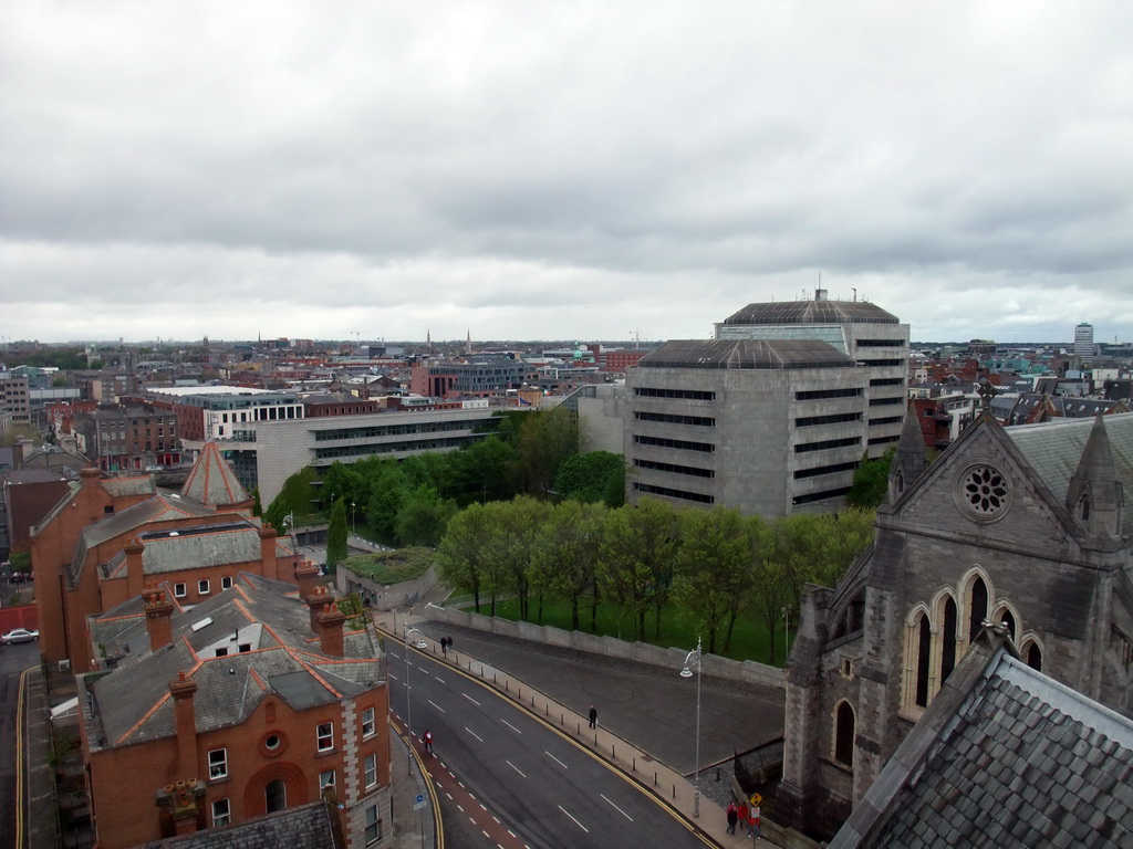Christ Church Cathedral, the George Frederic Handel Hotel and Winetavern Street, viewed from the tower of St. Michael`s Church