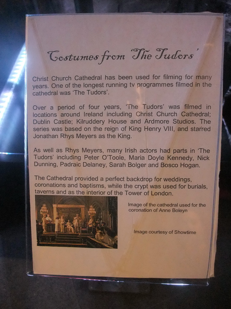 Explanation on Customes from `The Tudors`, in the Crypt of Christ Church Cathedral